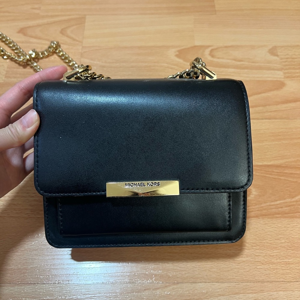 Michael Kors Black Crossbody Bag with Gold Hardware and Chain Strap
